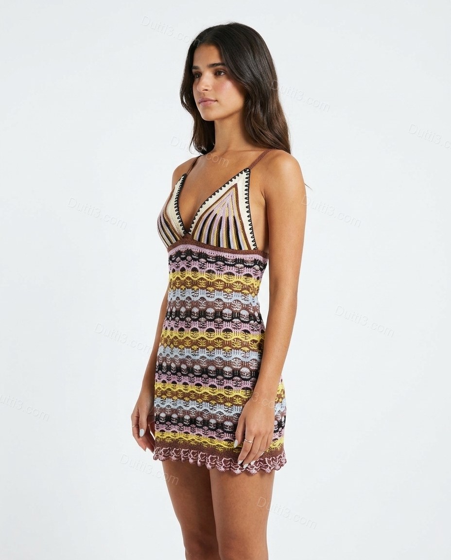 Multi-Color Refined Crochet Mini Dress by Dutti3