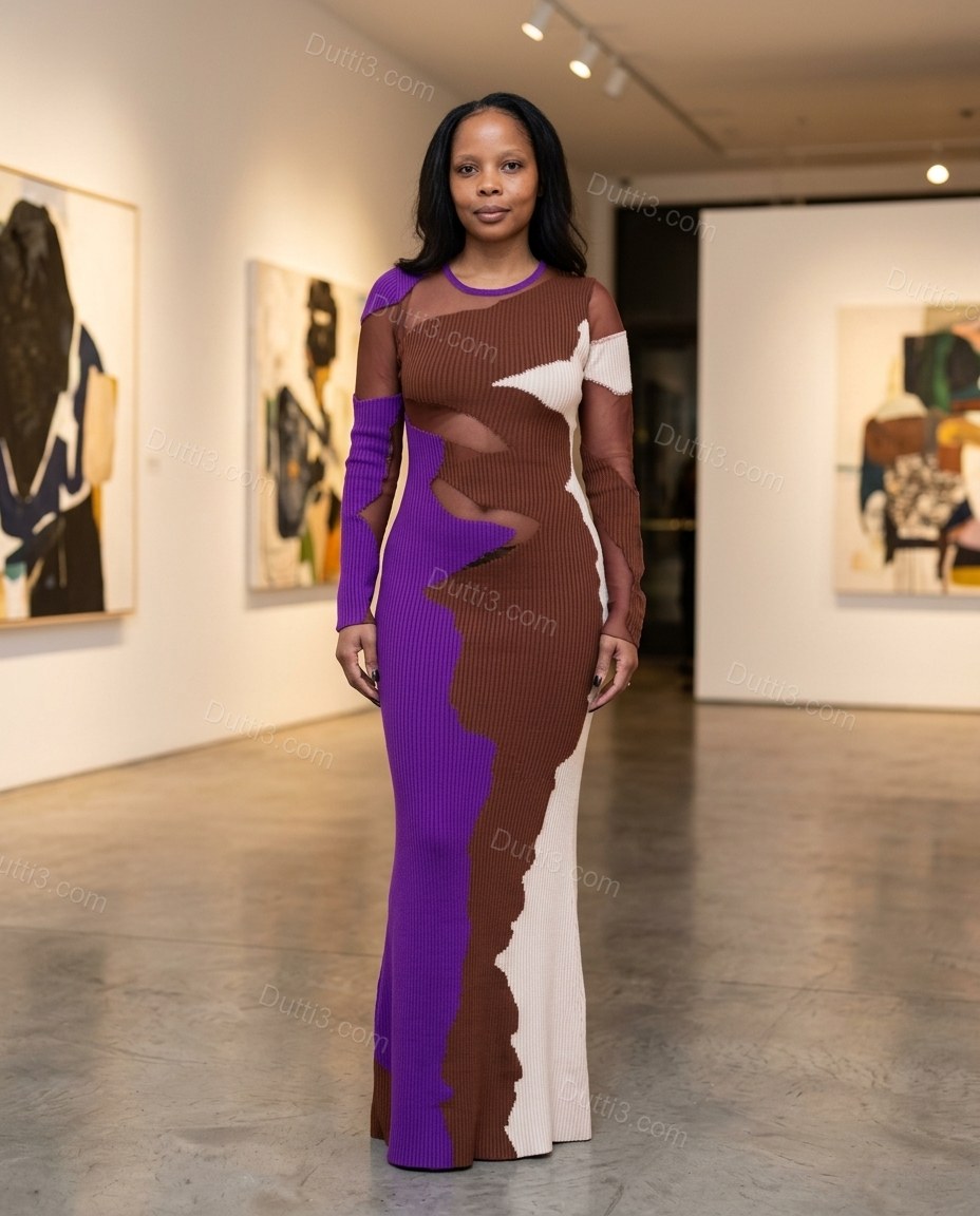 Purple Polished Ribbed Maxi Dress by Dutti3