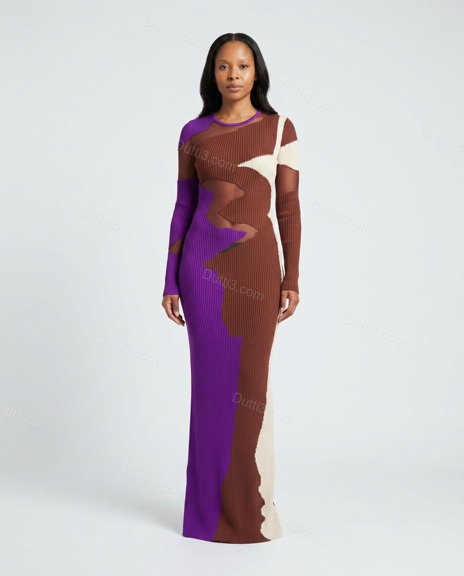 Purple Polished Ribbed Maxi Dress by Dutti3