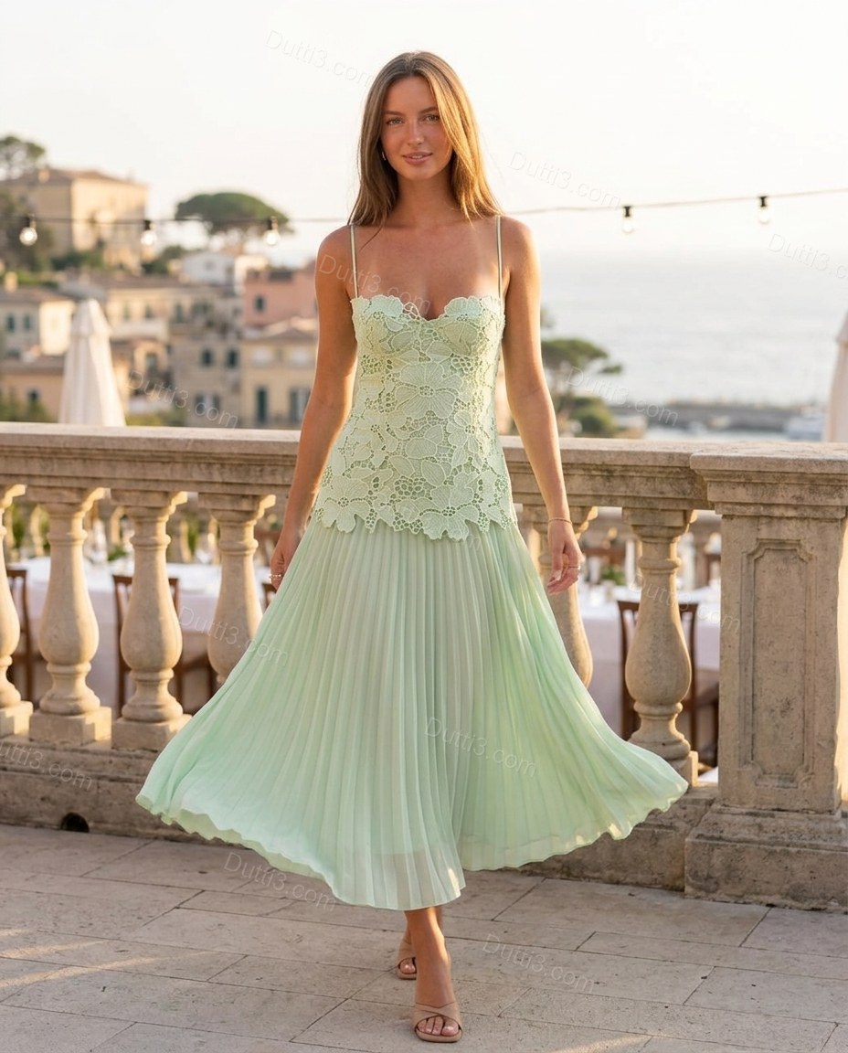 Light Green Soft Lace Maxi Dress by Dutti3