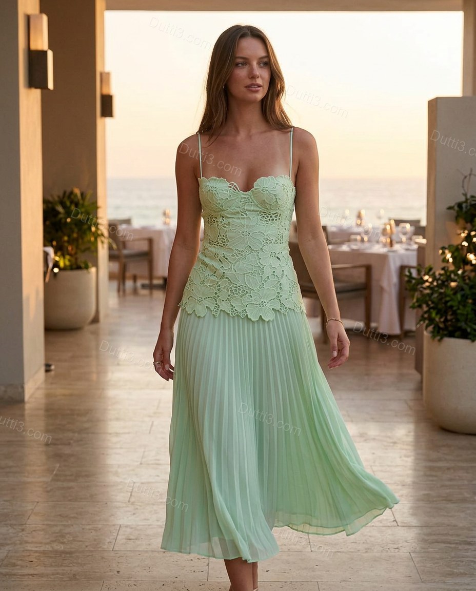 Light Green Soft Lace Maxi Dress by Dutti3