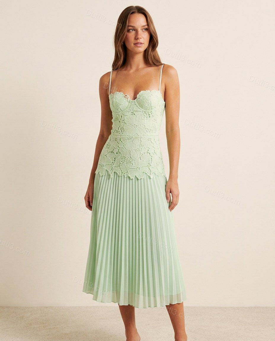 Light Green Soft Lace Maxi Dress by Dutti3