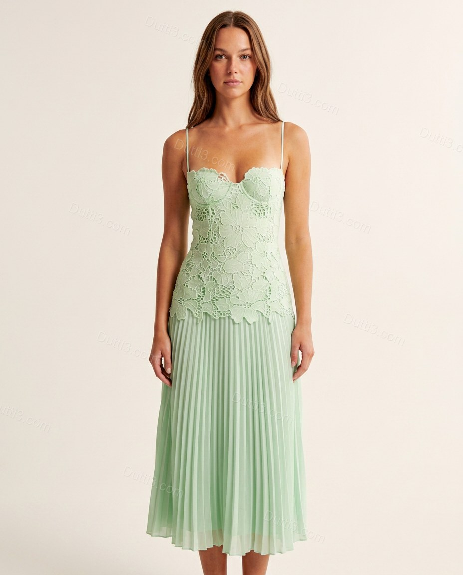 Light Green Soft Lace Maxi Dress by Dutti3