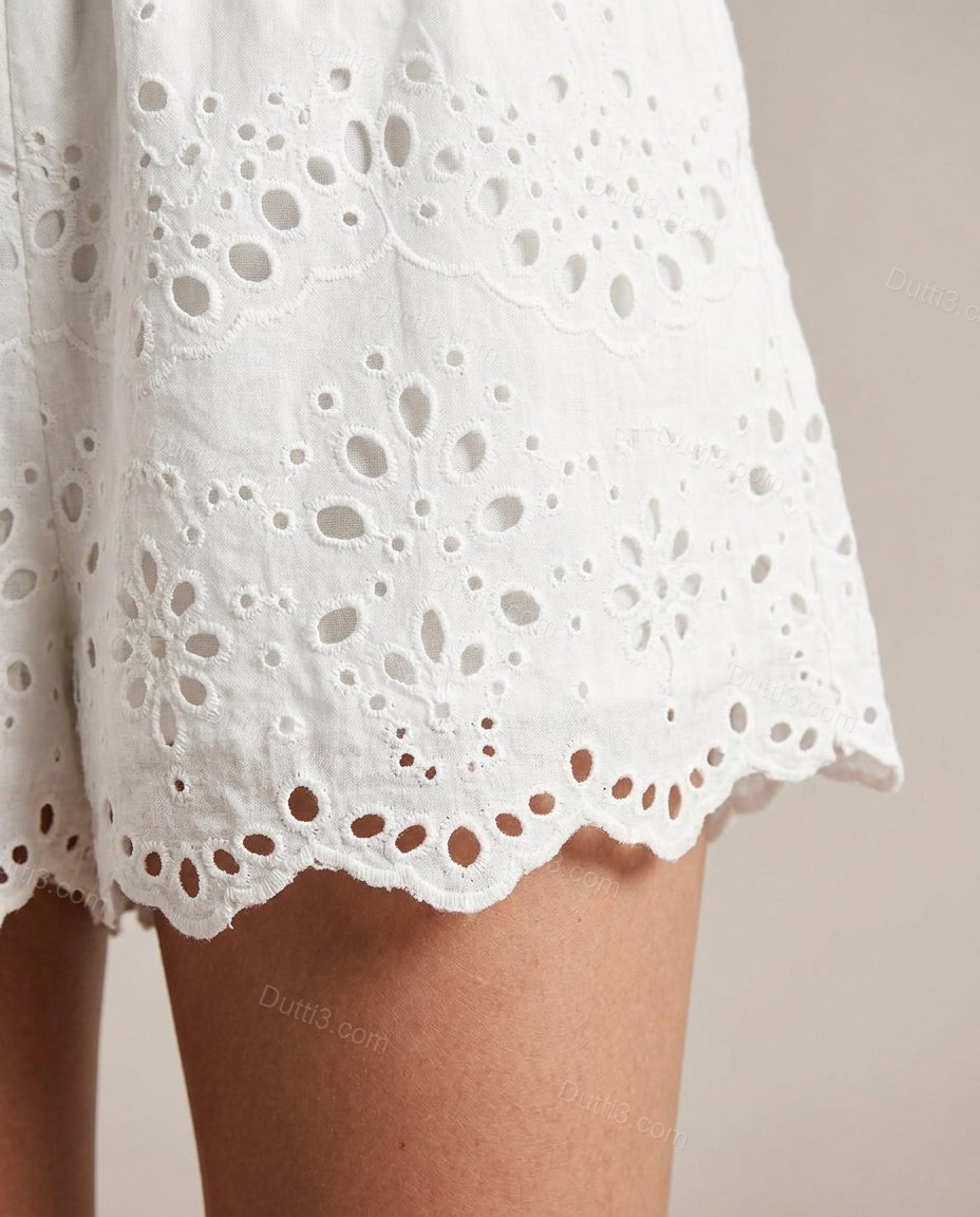 White Romantic Floral Embroidered Short Set White Short Set with Relaxed Fit silhouette and Textured texture, additional styling view for Day-to-Night, a dinner reservation, Fall late-summer city plans and early-fall occasions, Euro Chic Premium by Dutti3