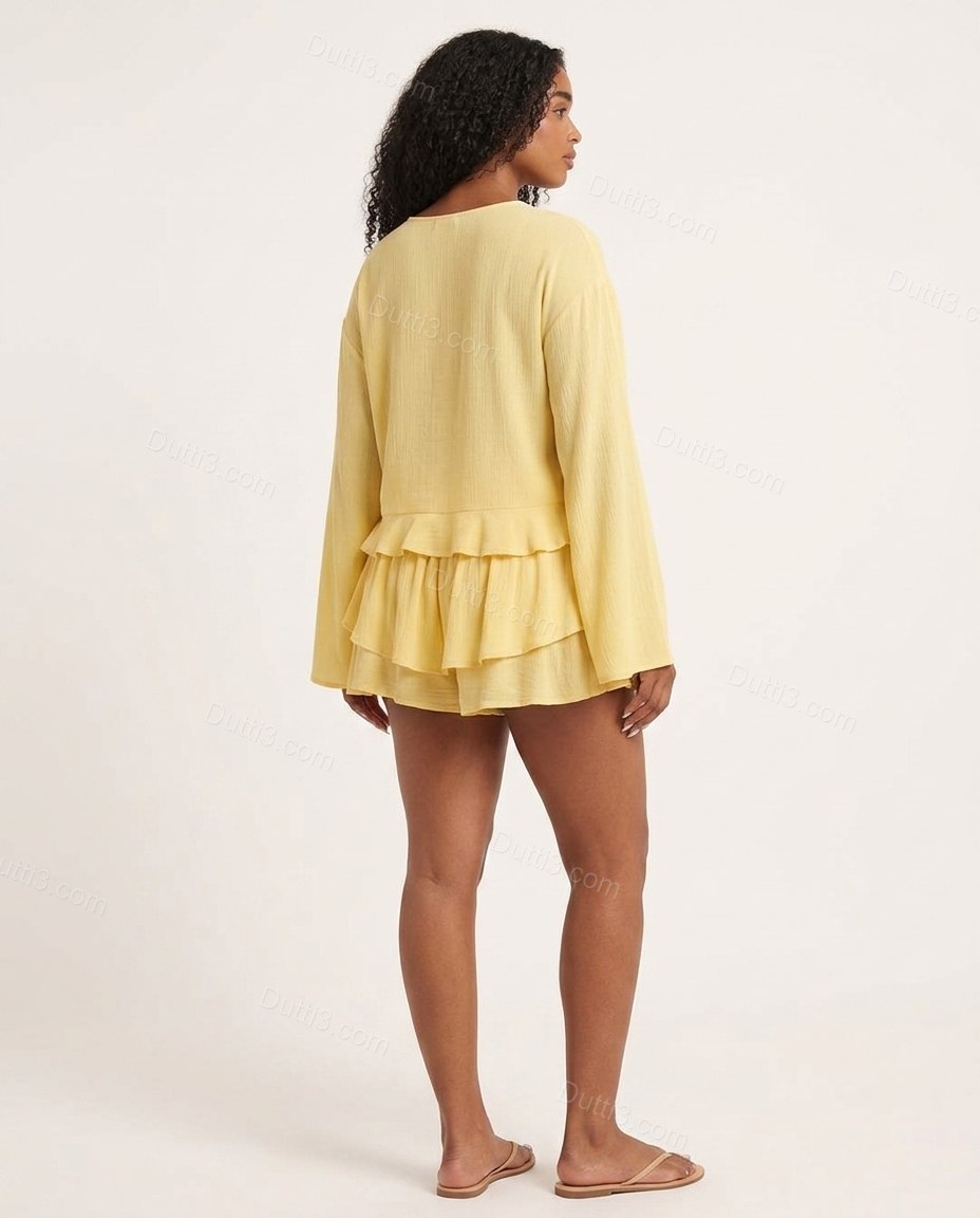 Yellow Sunlit Tiered Short Set by Dutti3