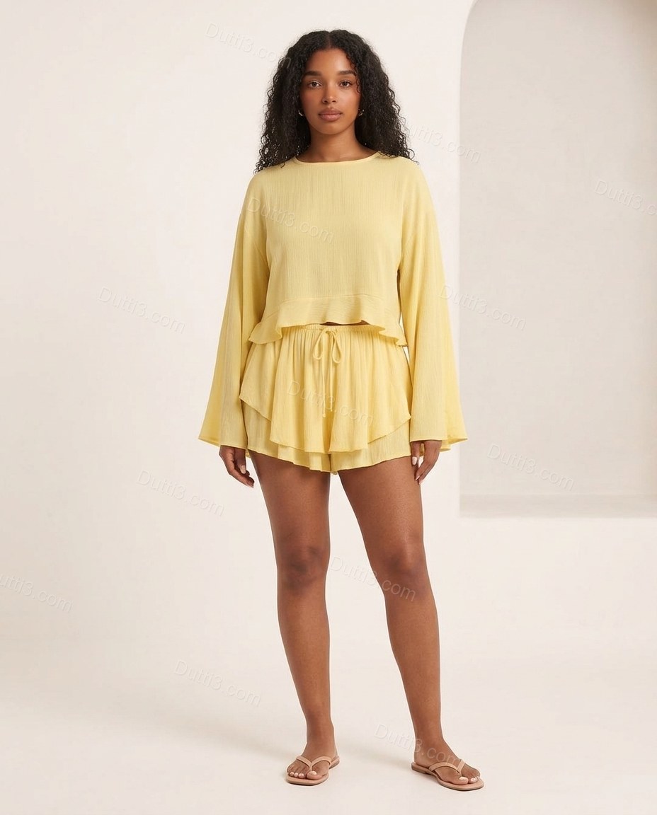 Yellow Sunlit Tiered Short Set by Dutti3