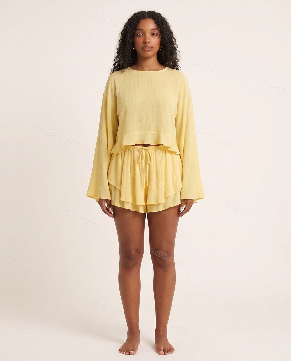 Yellow Sunlit Tiered Short Set by Dutti3
