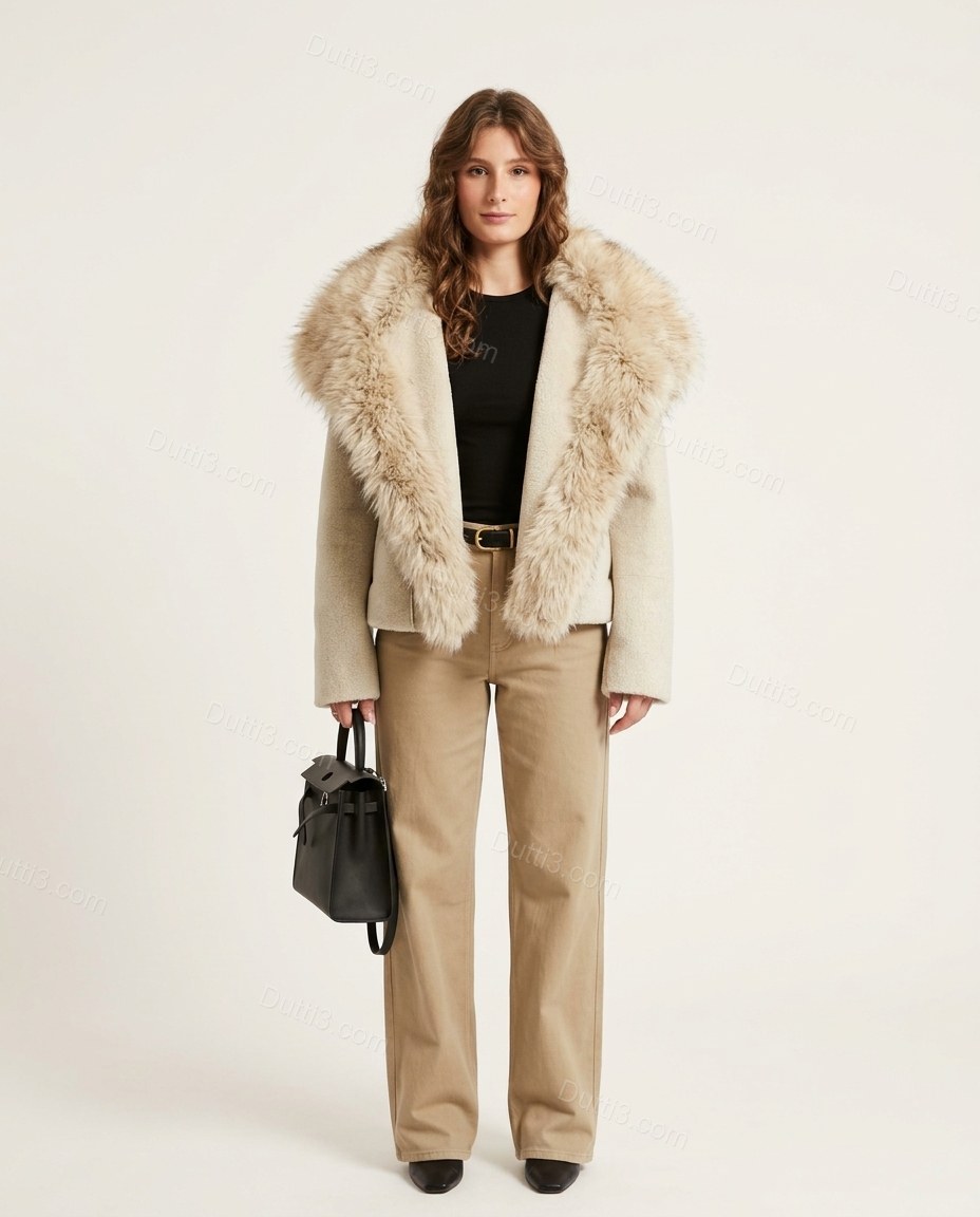 Warm Cream Ivory Jacket, front studio view, by Dutti3