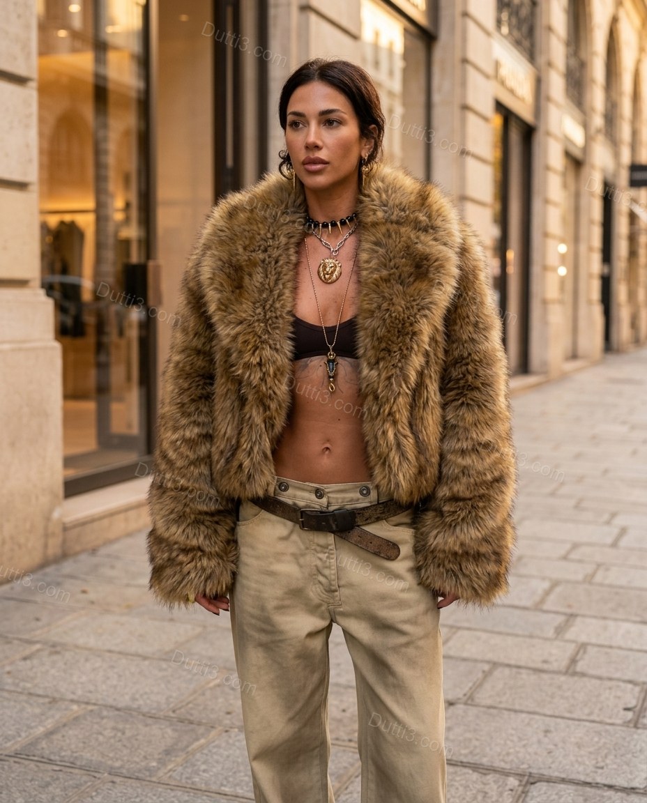 Mottled Warm Brown and Tan Jacket, three-quarter brand lifestyle view, by Dutti3