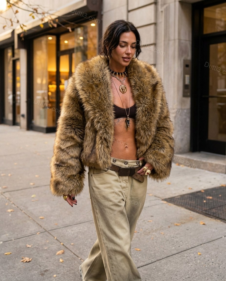 Mottled Warm Brown and Tan Jacket, walking lifestyle view, by Dutti3