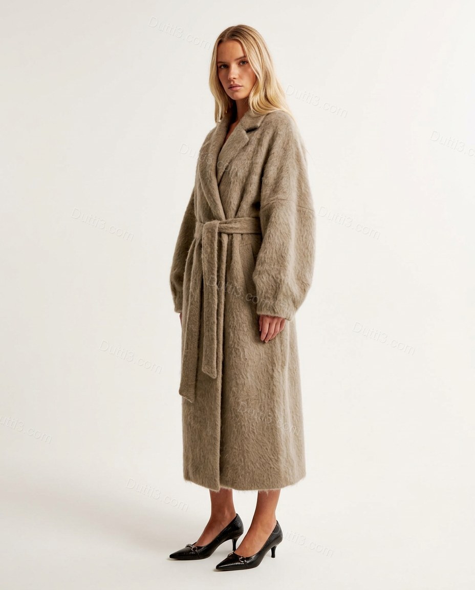 Muted Taupe Olive Coat, side and back studio view, by Dutti3