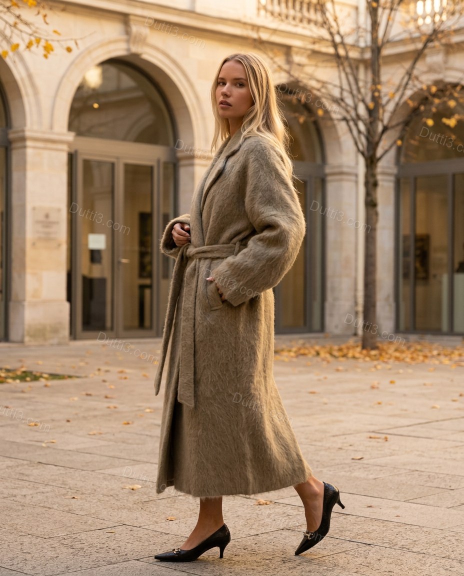 Muted Taupe Olive Coat, alternate use-case lifestyle view, by Dutti3