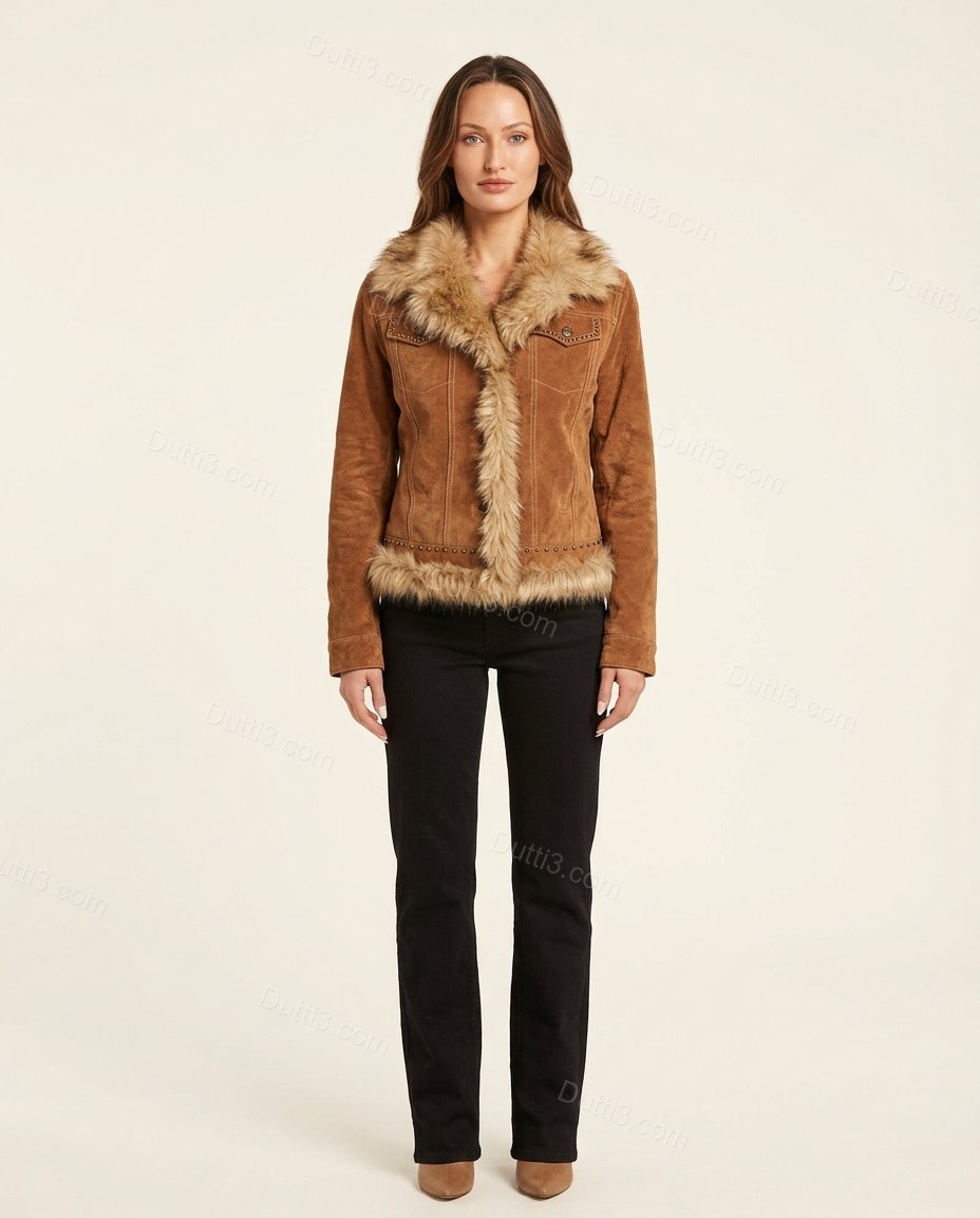 Brown Faux-Fur Jacket, front studio view, by Dutti3
