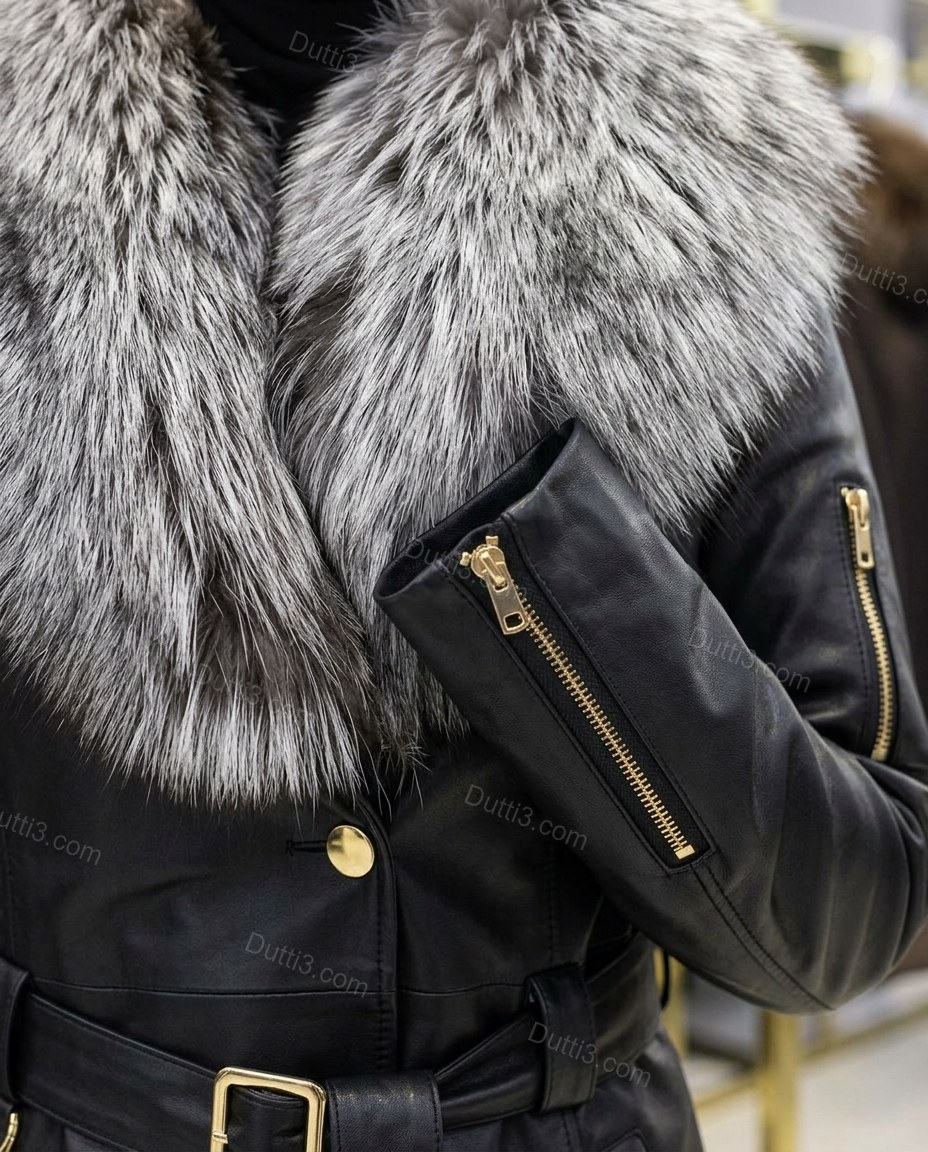 Black Coat, close-up of gray and gold accents, belted and buttons, by Dutti3