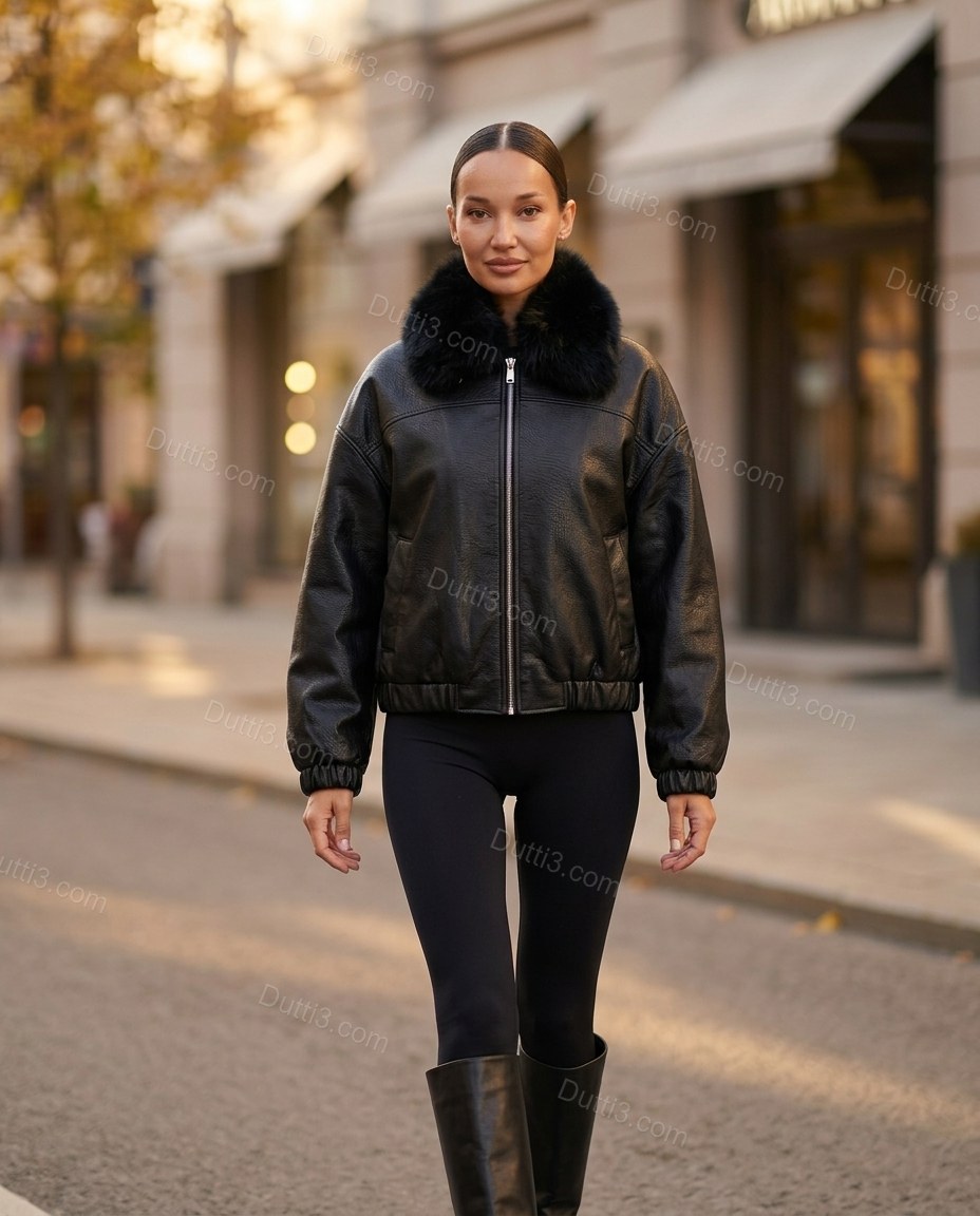 Black Jacket, movement and fit lifestyle view, by Dutti3