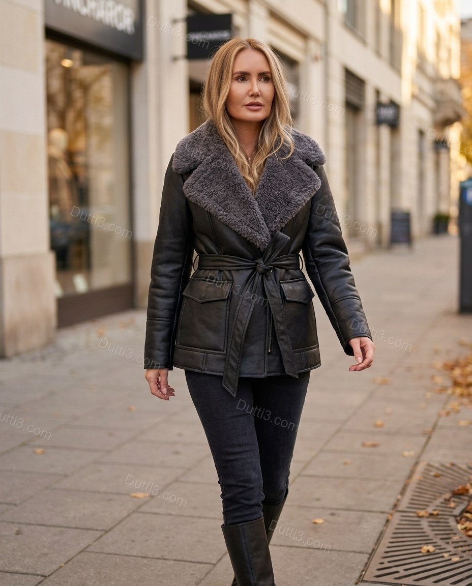 Dark Brown Jacket, walking lifestyle view, by Dutti3