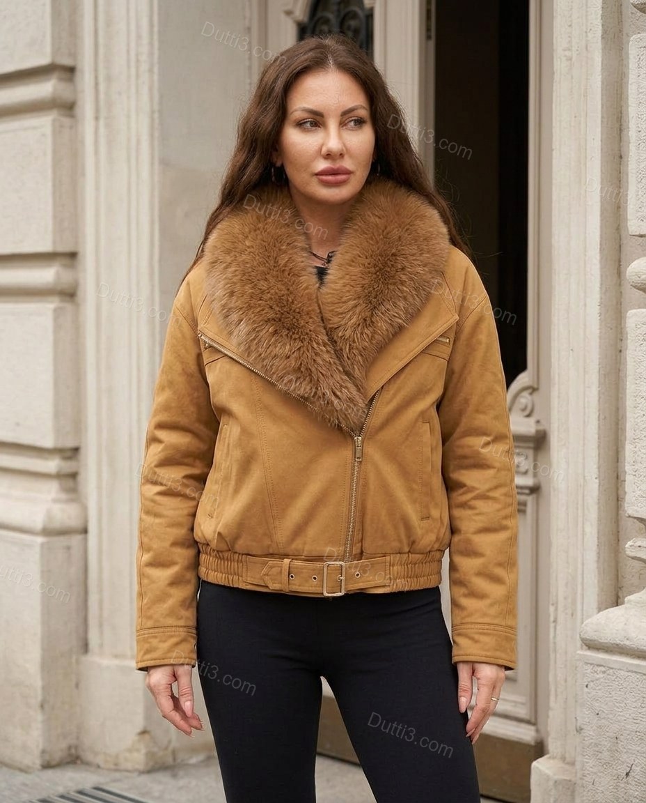 Brown Asymmetric Jacket, alternate use-case lifestyle view, by Dutti3