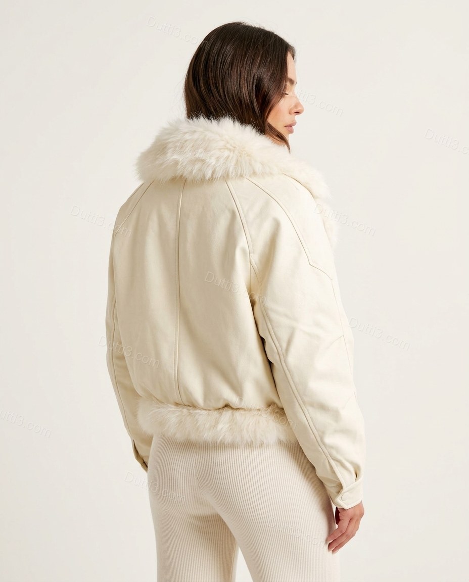 Ivory White Faux-Fur Jacket, back studio view, by Dutti3
