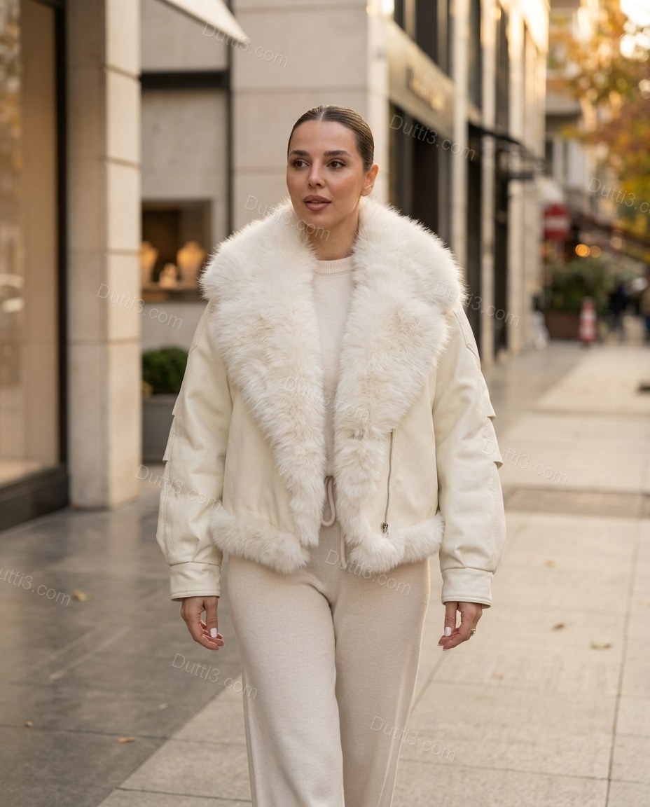 Ivory White Faux-Fur Jacket, alternate use-case lifestyle view, by Dutti3