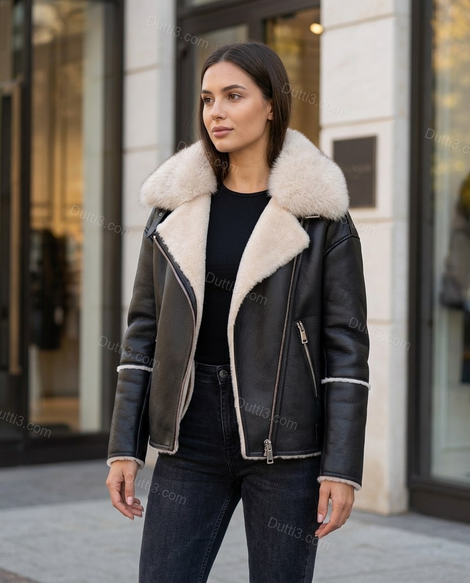 Black City-Ready Fur-Trim Cropped Jacket Black Jacket with Asymmetric silhouette and Structured texture, fabric and construction detail for City Layering, a transitional city plan, Fall autumn city plans, dinner reservations, and weekend events, Euro Chic by Dutti3