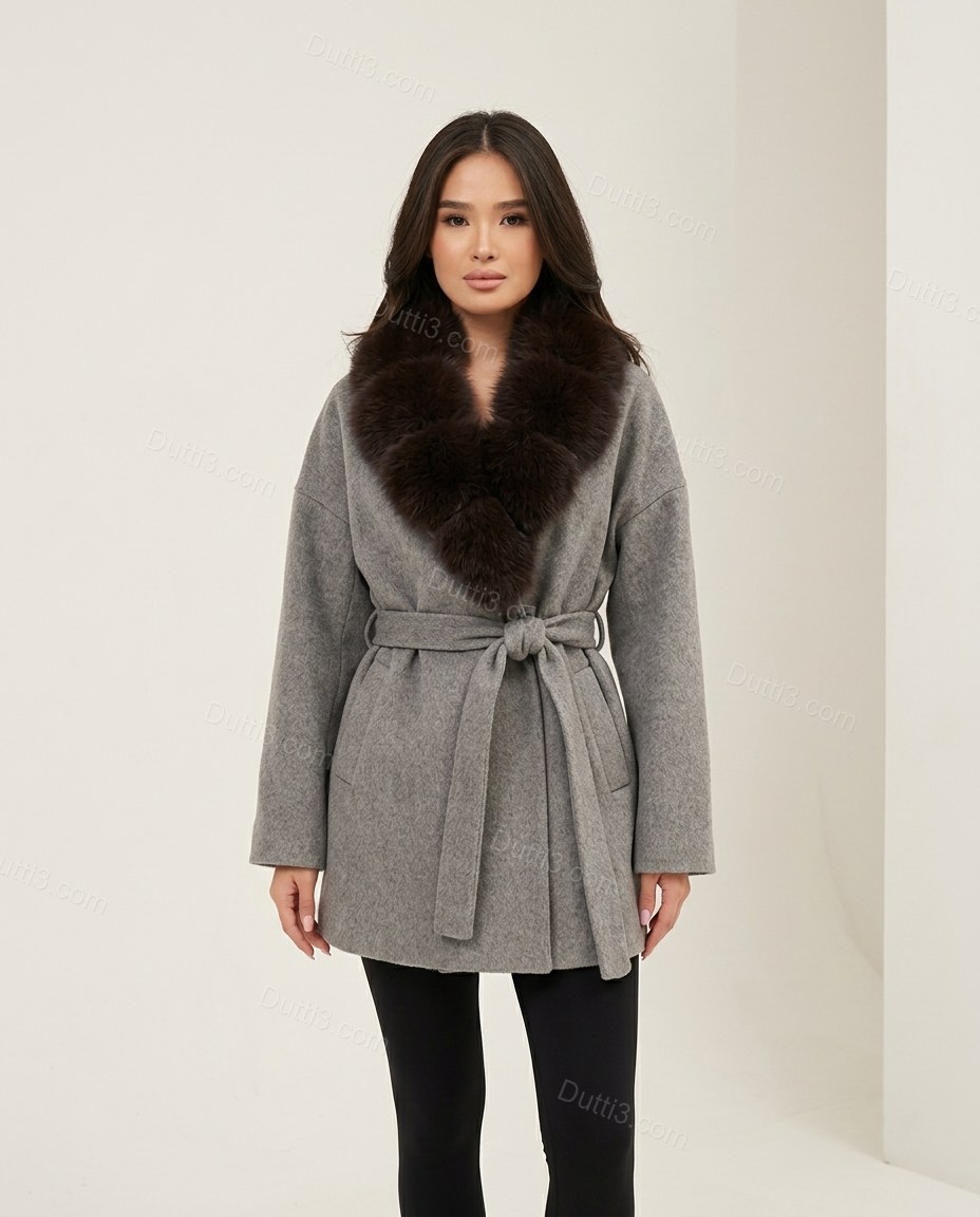 Grey Faux-Fur Coat, front studio view, by Dutti3