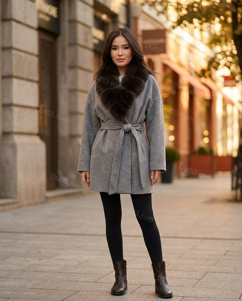 Grey Faux-Fur Coat, full-length hero view, by Dutti3