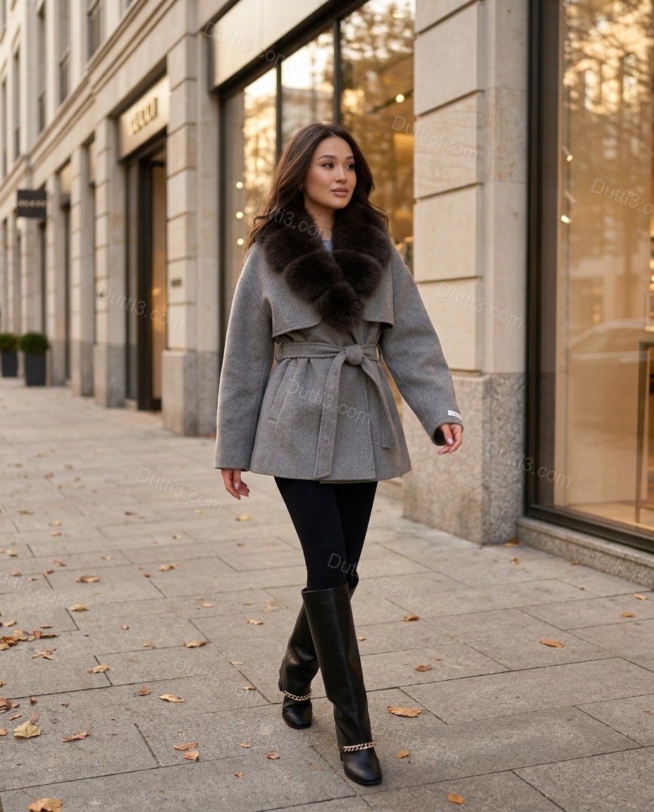 Grey Faux-Fur Coat, alternate use-case lifestyle view, by Dutti3
