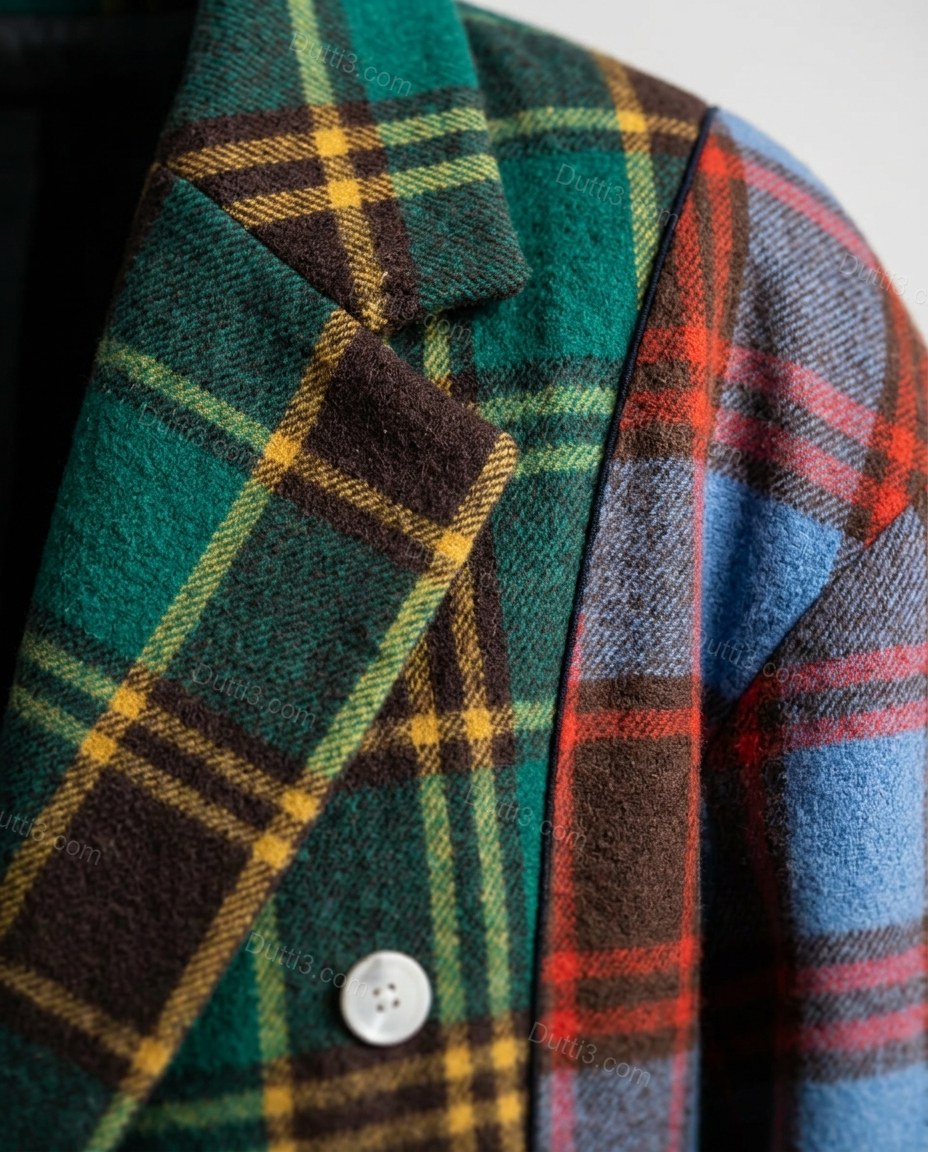 Green Blue Red Plaid Coat, close-up of plaid, by Dutti3