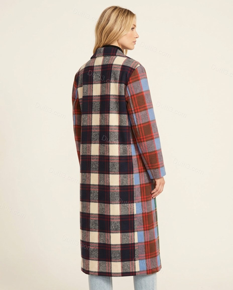 Green Blue Red Plaid Coat, back studio view, by Dutti3