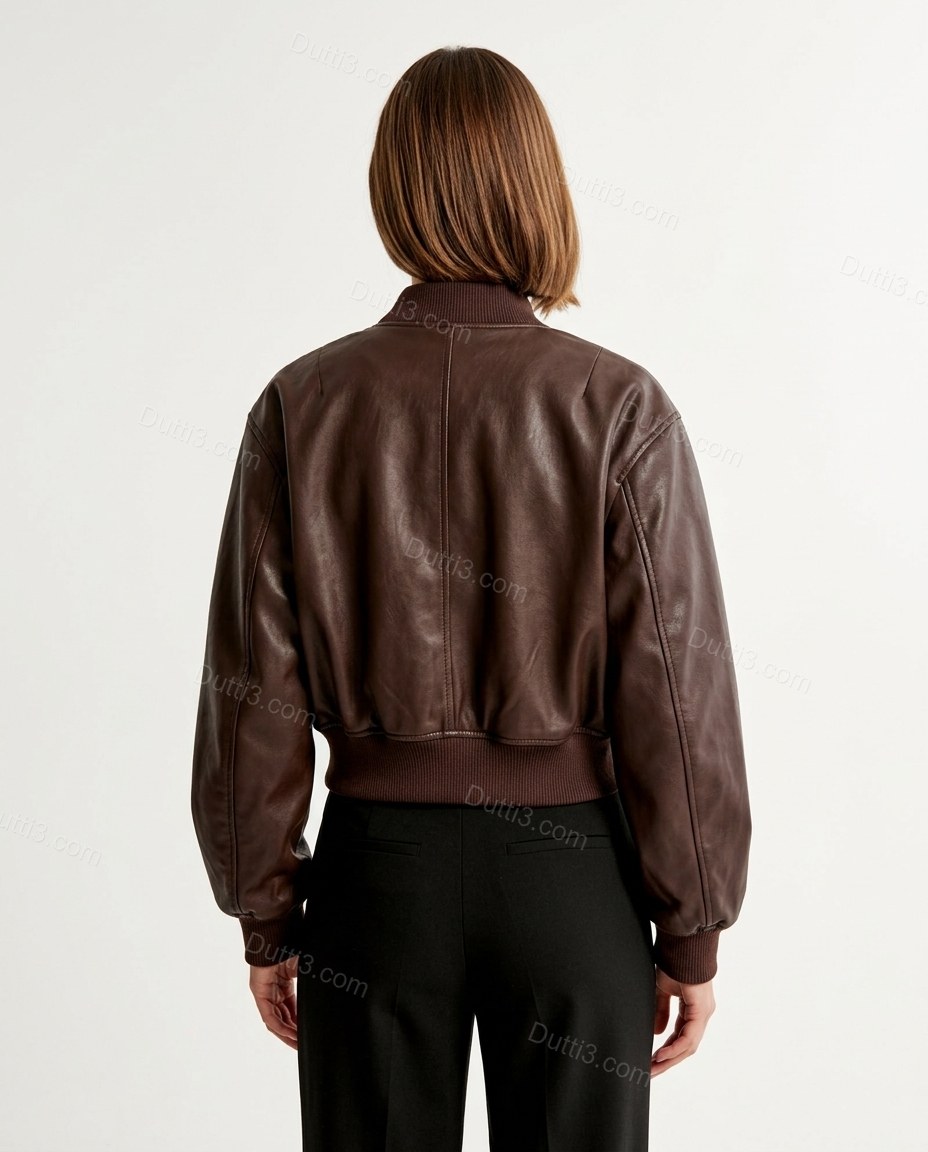 Deep Chocolate Brown Ribbed Jacket, back studio view, by Dutti3