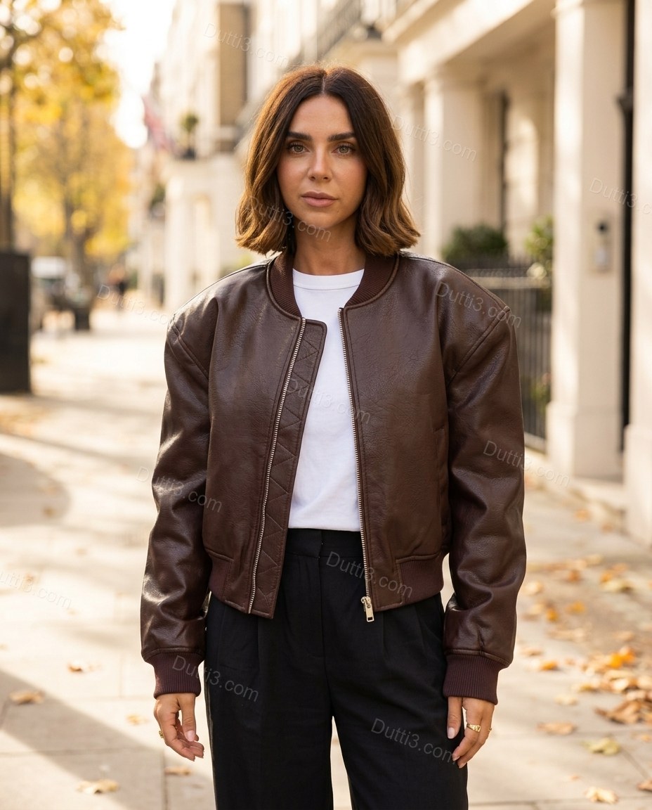 Deep Chocolate Brown Ribbed Jacket, full-length hero view, by Dutti3