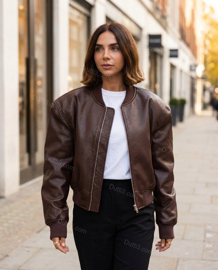 Deep Chocolate Brown Ribbed Jacket, alternate use-case lifestyle view, by Dutti3