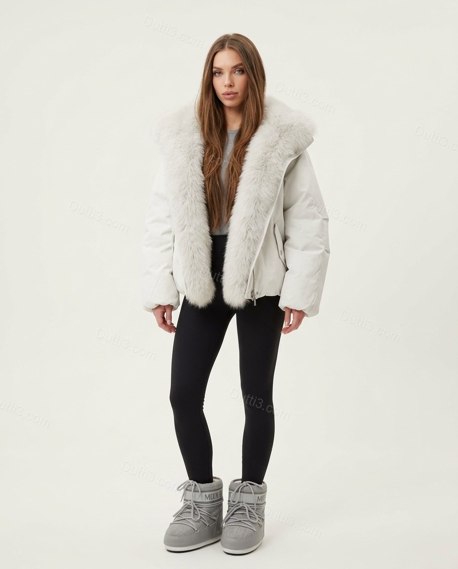 White Faux-Fur Ribbed Jacket, full-length hero view, by Dutti3
