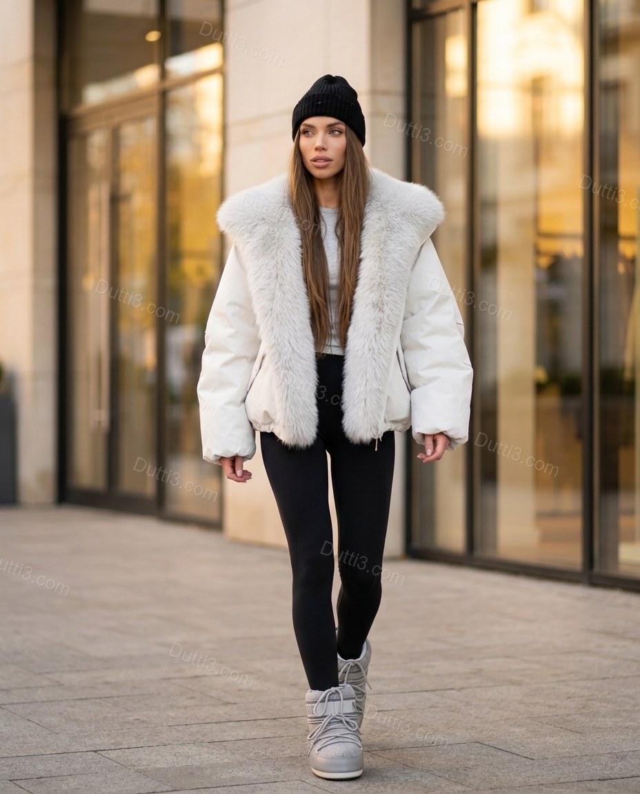 White Faux-Fur Ribbed Jacket, alternate use-case lifestyle view, by Dutti3