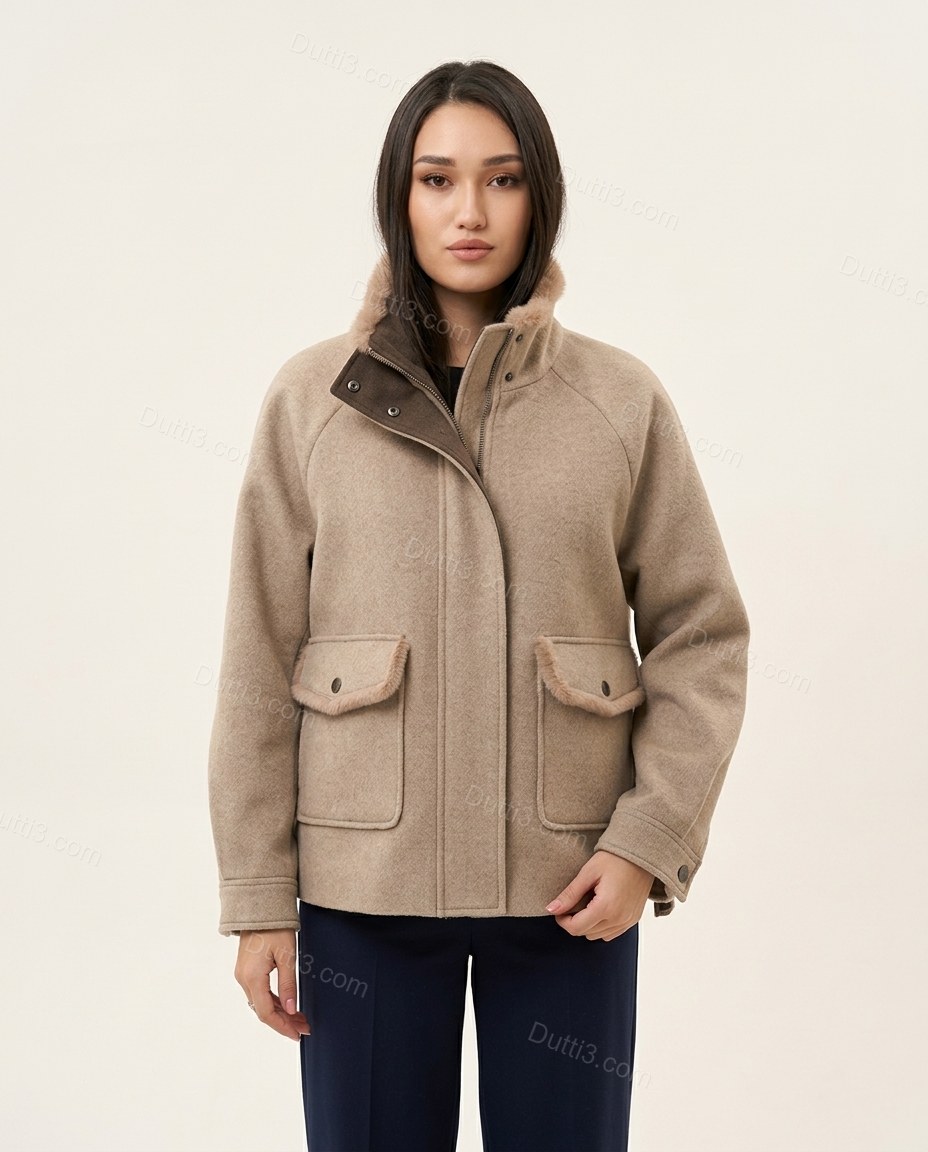 Light Warm Grey Taupe Jacket, front studio view, by Dutti3