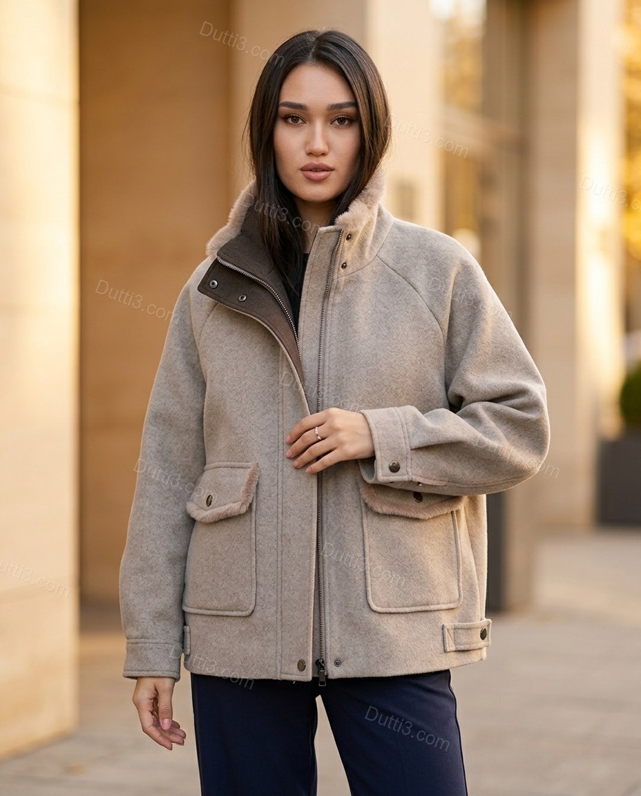 Light Warm Grey Taupe Jacket, full-length hero view, by Dutti3