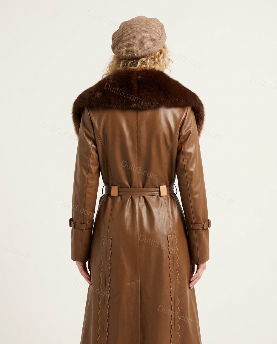 Cognac Brown Faux-Fur Coat, back studio view, by Dutti3