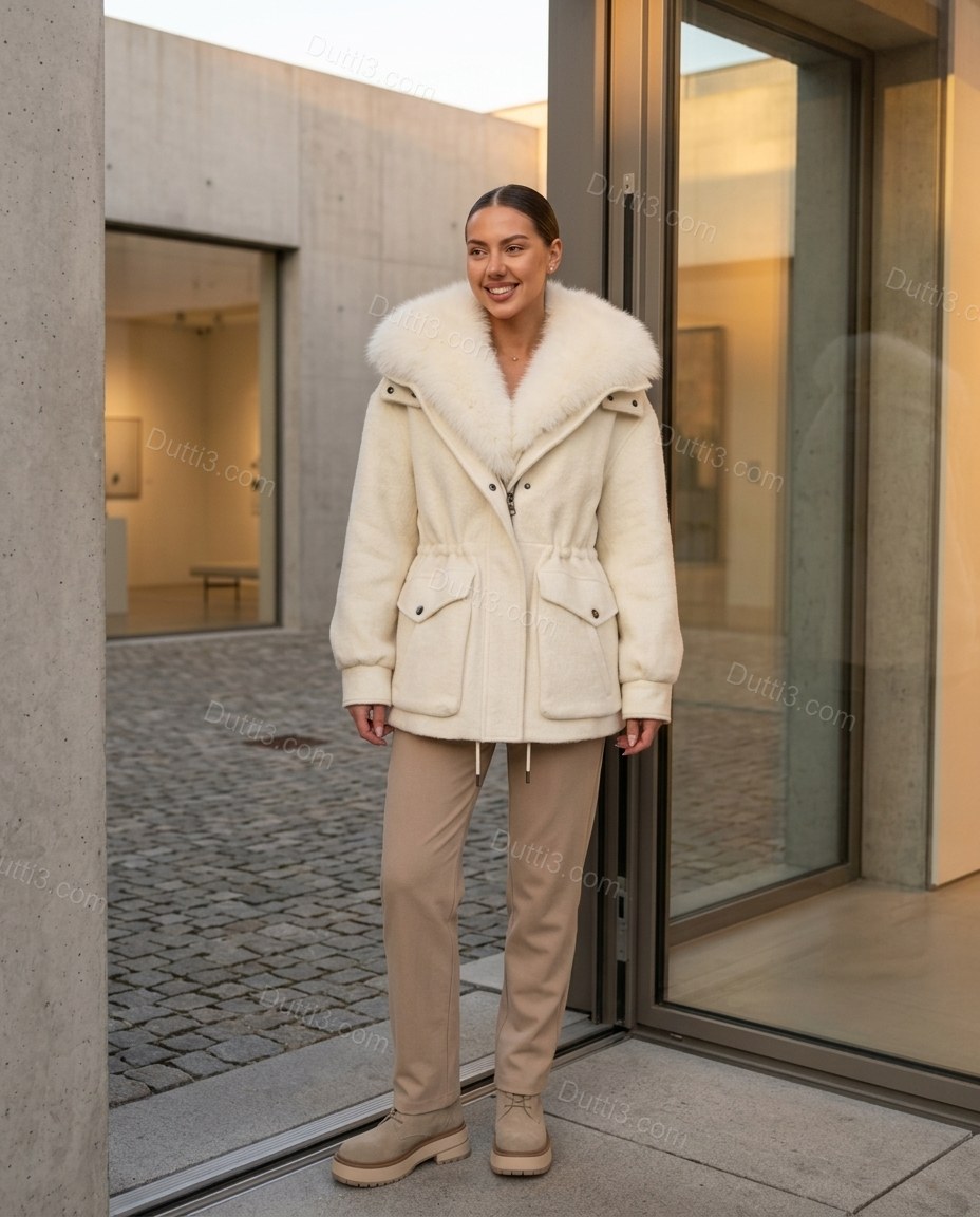 Ivory White Faux-Fur Outerwear, alternate use-case lifestyle view, by Dutti3