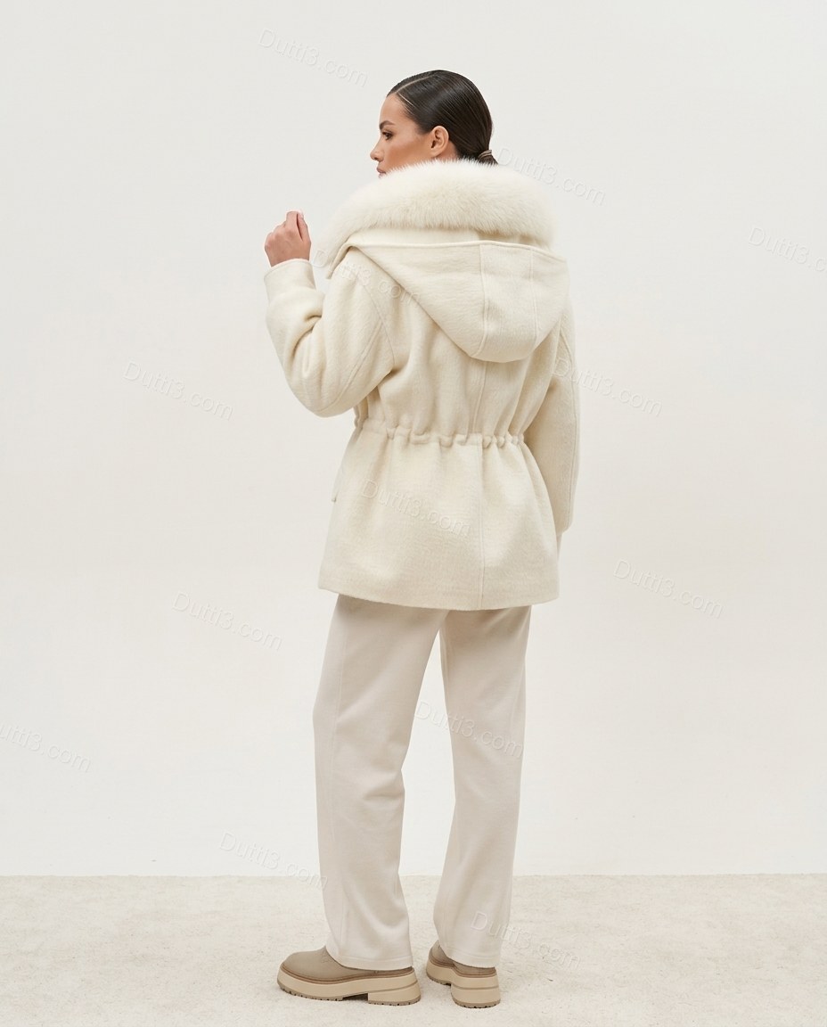 Ivory White Faux-Fur Outerwear, back studio view, by Dutti3