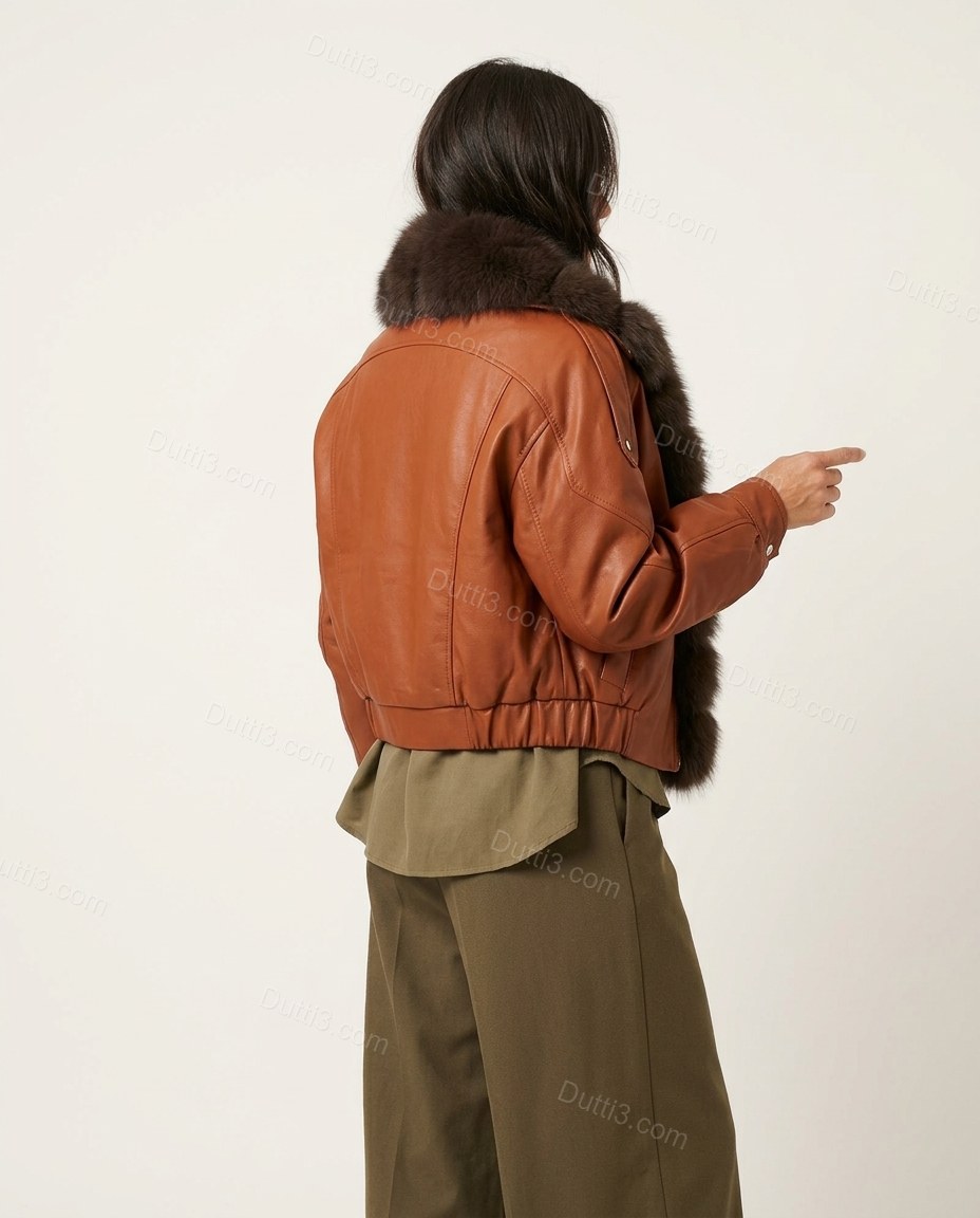 Rust Cognac Brown Jacket, back studio view, by Dutti3