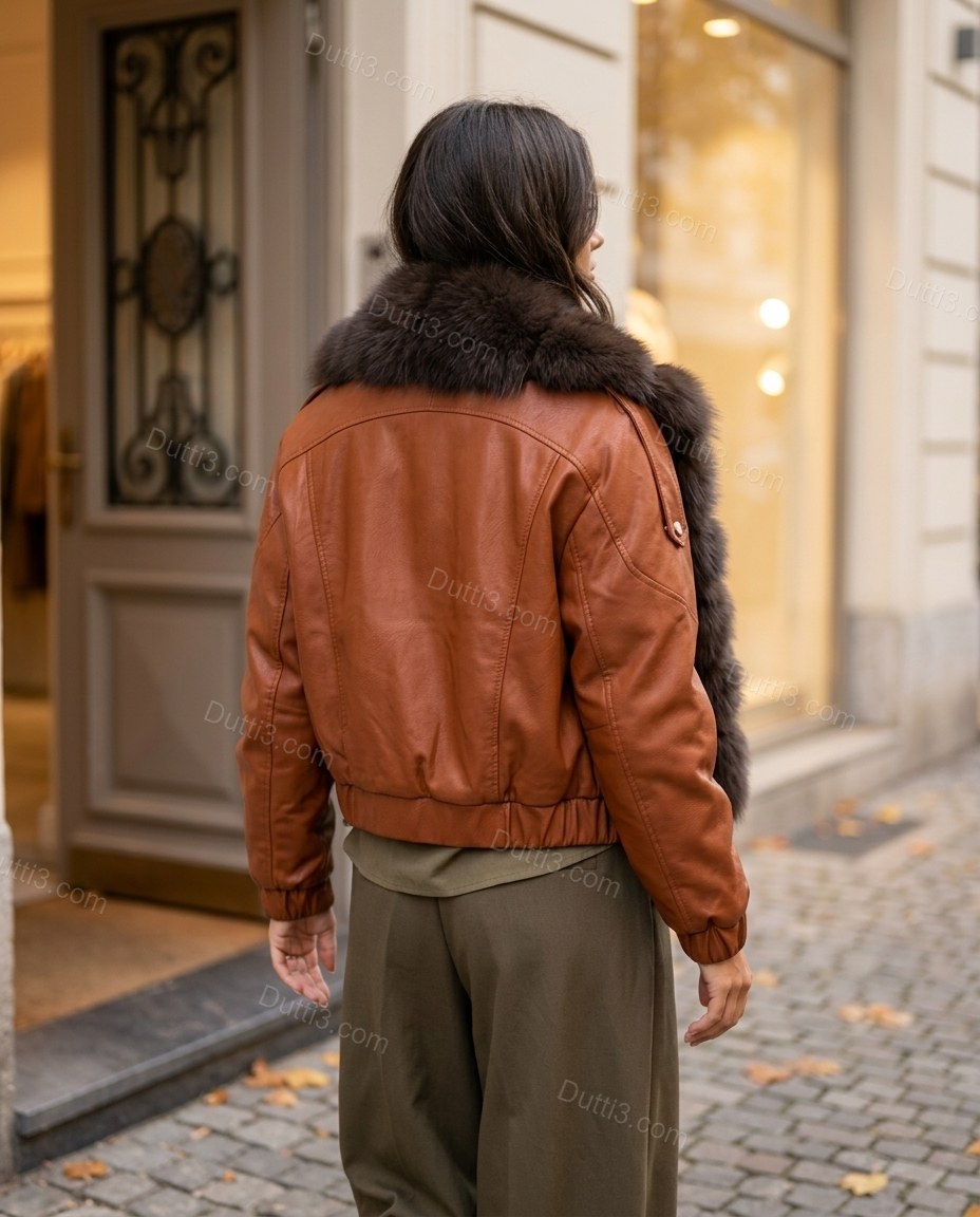 Rust Cognac Brown Jacket, three-quarter brand lifestyle view, by Dutti3