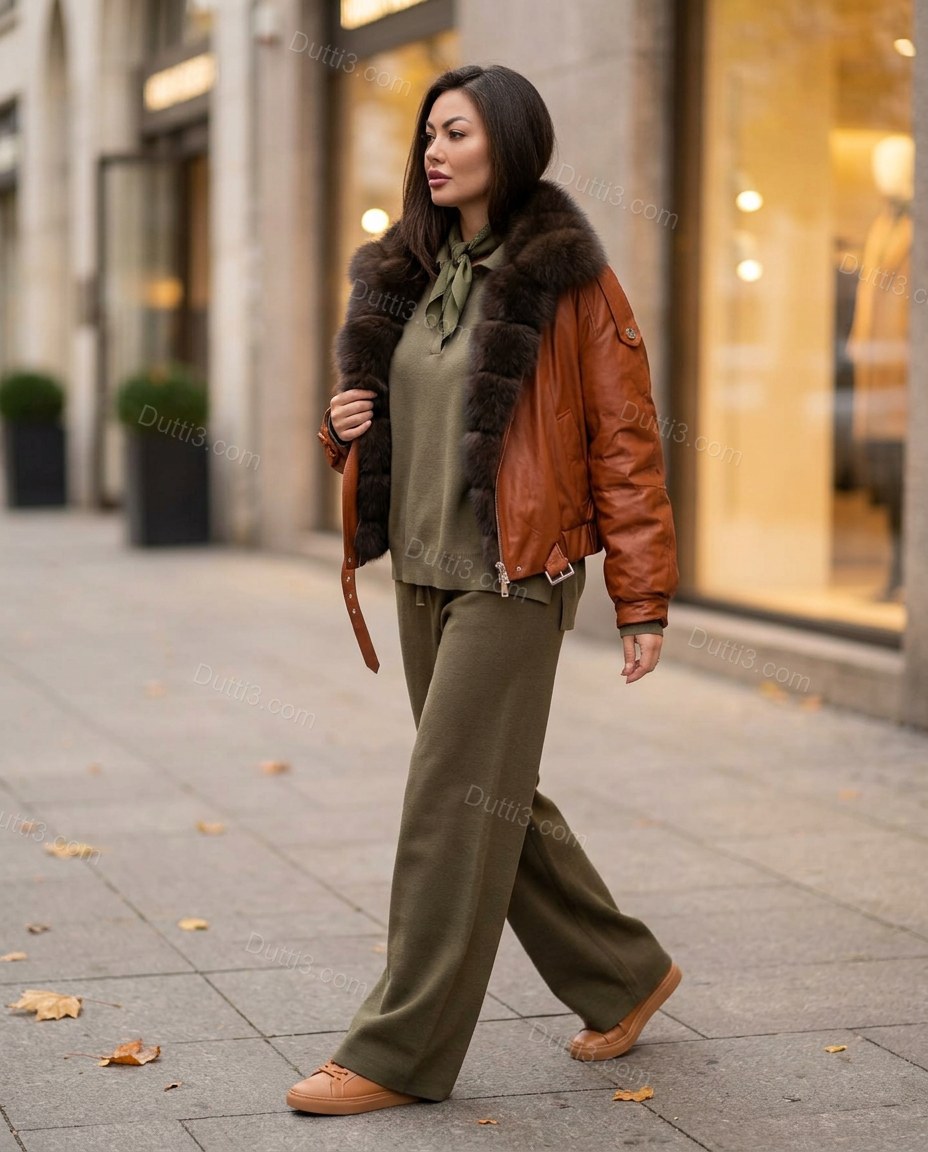 Rust Cognac Brown Jacket, movement and fit lifestyle view, by Dutti3
