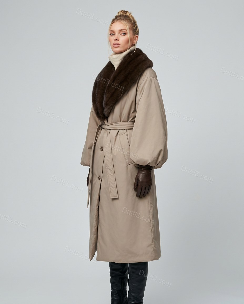 Greige Faux-Fur Coat, side and back studio view, by Dutti3