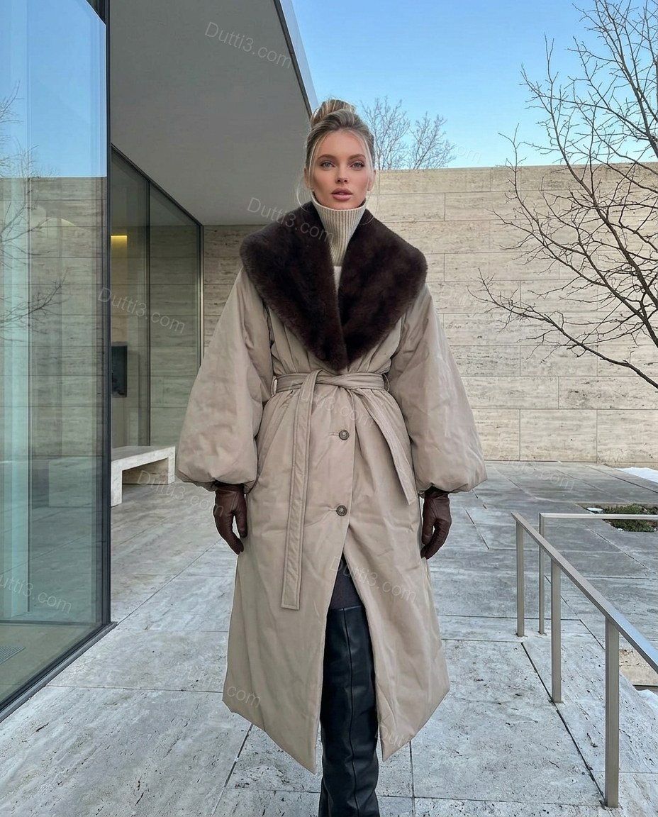 Greige Faux-Fur Coat, alternate use-case lifestyle view, by Dutti3