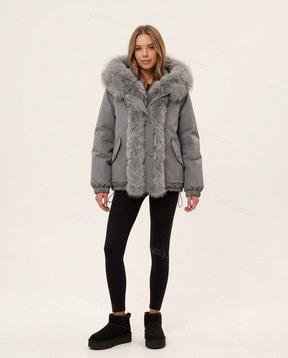 Grey Faux-Fur Jacket, full-length hero view, by Dutti3