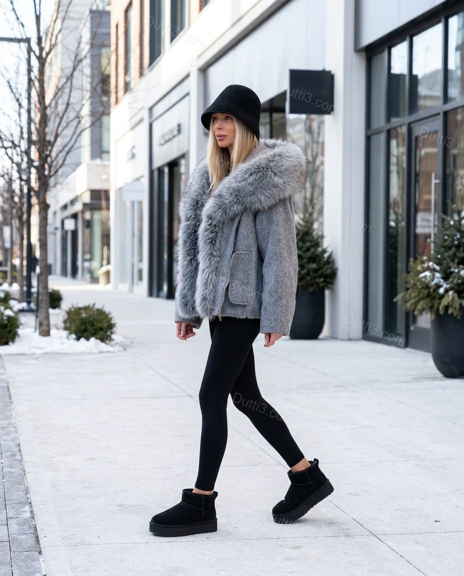 Grey Faux-Fur Jacket, alternate use-case lifestyle view, by Dutti3