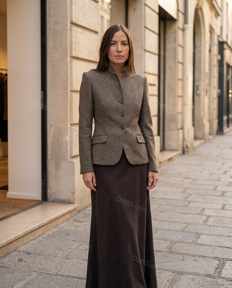 Brown Blazer, three-quarter brand lifestyle view, by Dutti3