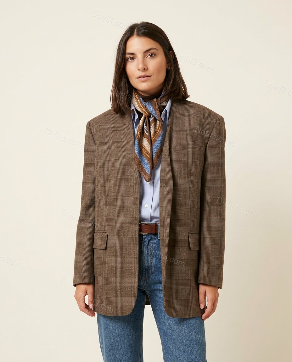 Brown Striped Blazer, front studio view, by Dutti3