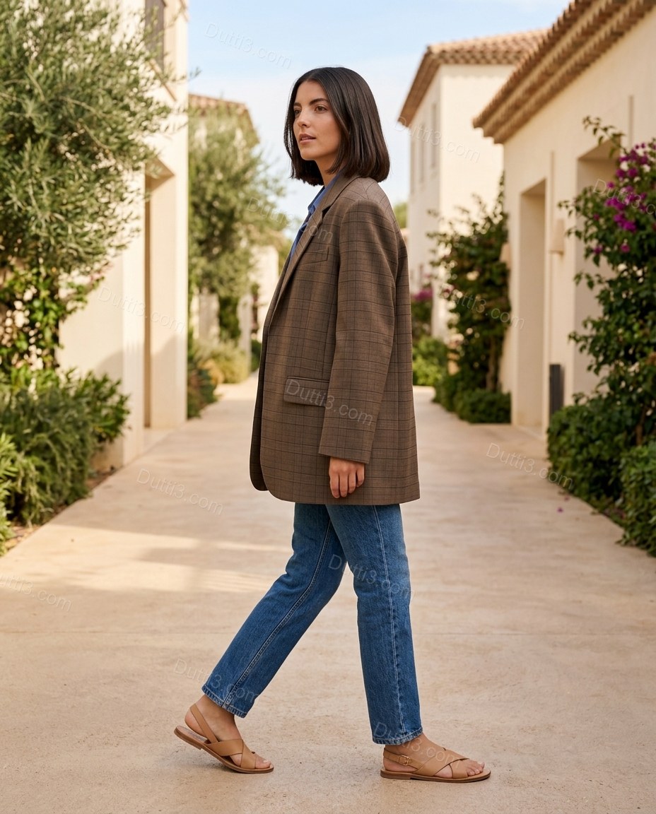 Brown Striped Blazer, alternate use-case lifestyle view, by Dutti3