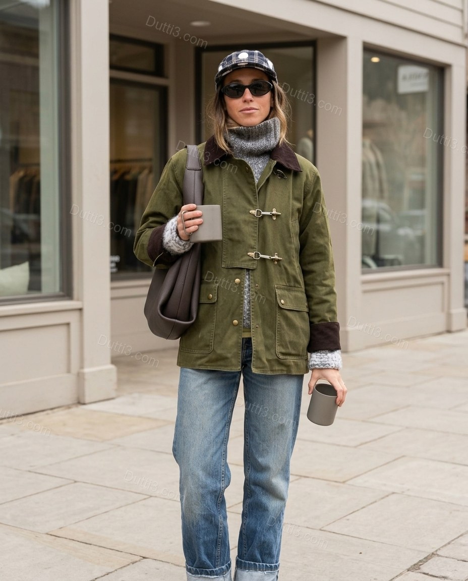 Olive Green Corduroy Jacket, full-length hero view, by Dutti3
